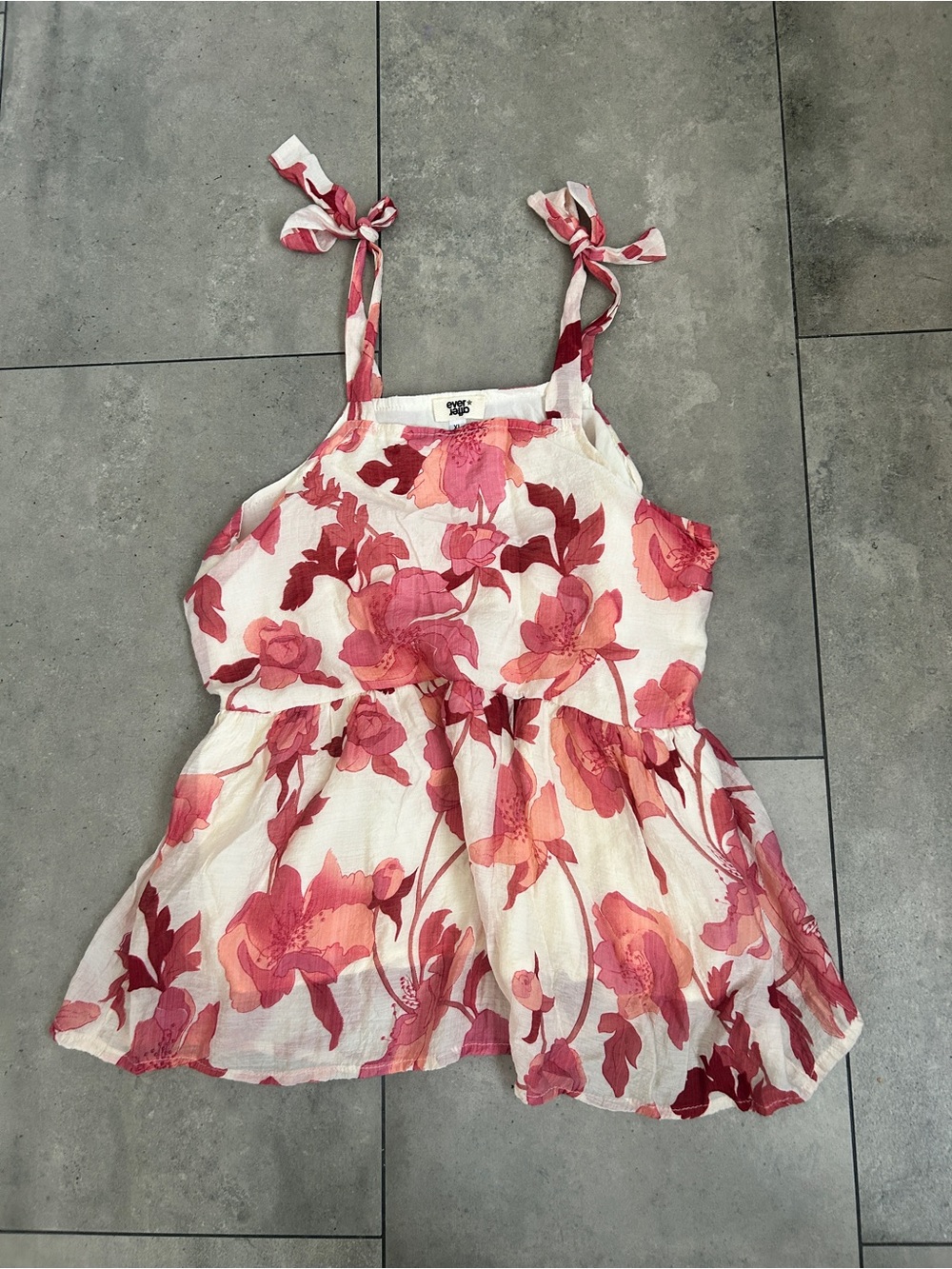 Girls Ever After pink floral blouse top tie shoulders XL
